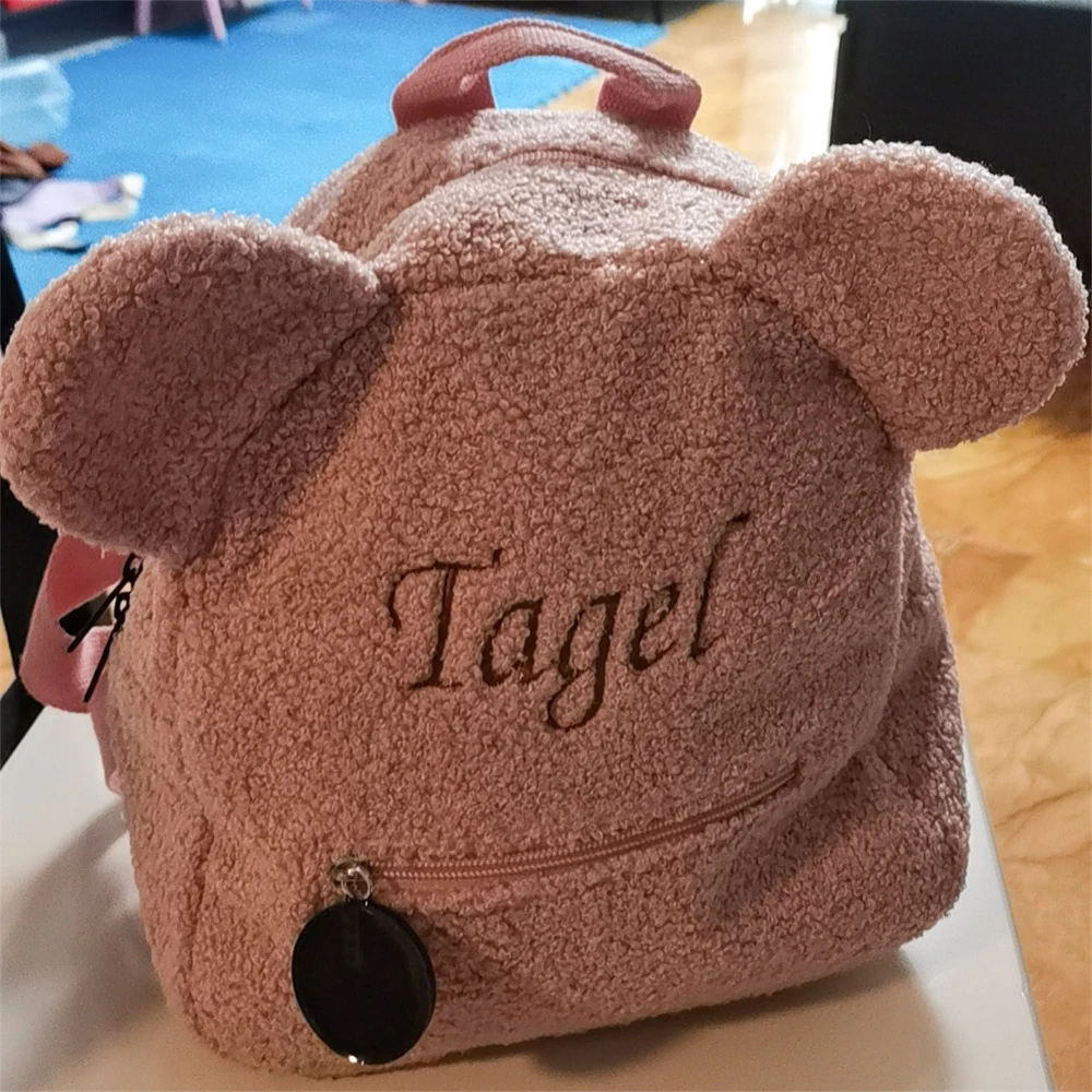 

Personalized Name Bear Ear Backpack Customized Embroidered Kid's Name Kindergarten Book Bags Custom Outdoor Plush Snack Backpack