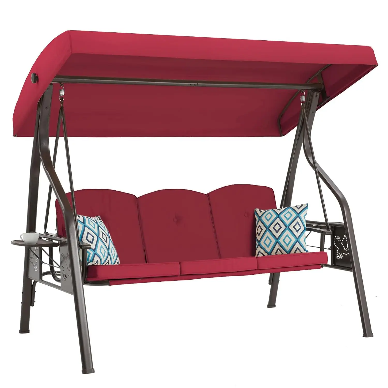3-Seat Outdoor Porch Swing with Stand & Canopy, 2 in 1 Patio Swing Bed & Chair, Yard Swing w/Pillows & Cup Holder, Customized