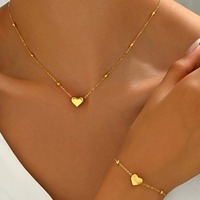 Fashion Heart Bracelet Necklace Set for Women, Stainless Steel Gold Color Hypoallergenic Daily Jewelry Set Gifts 2pcs Set