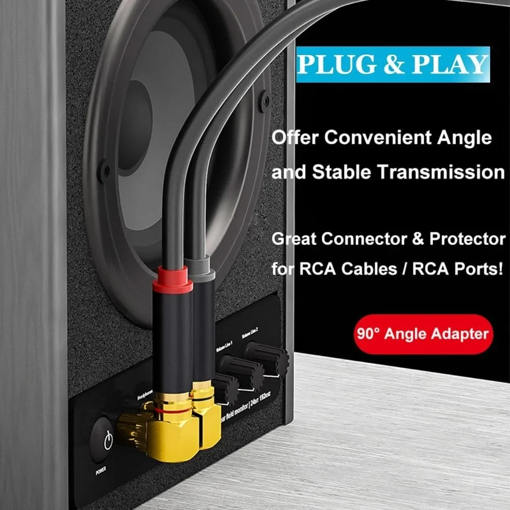 90 Degree Right Angle RCA Adapter Gold-Plated RCA Male to Female Connector Plug for Amplifier TV Speaker Home Theater DVD Player