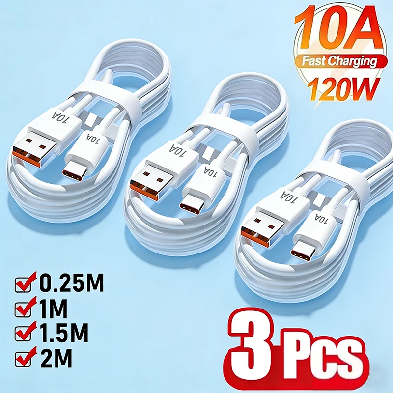 1/2/3 Stück 120W Kabel 10A Superschnelles Ladekabel USB auf Typ-C für Android, Hochgeschwindigkeits-Datenübertragung für Xiaomi Redmi, 2M Kabel