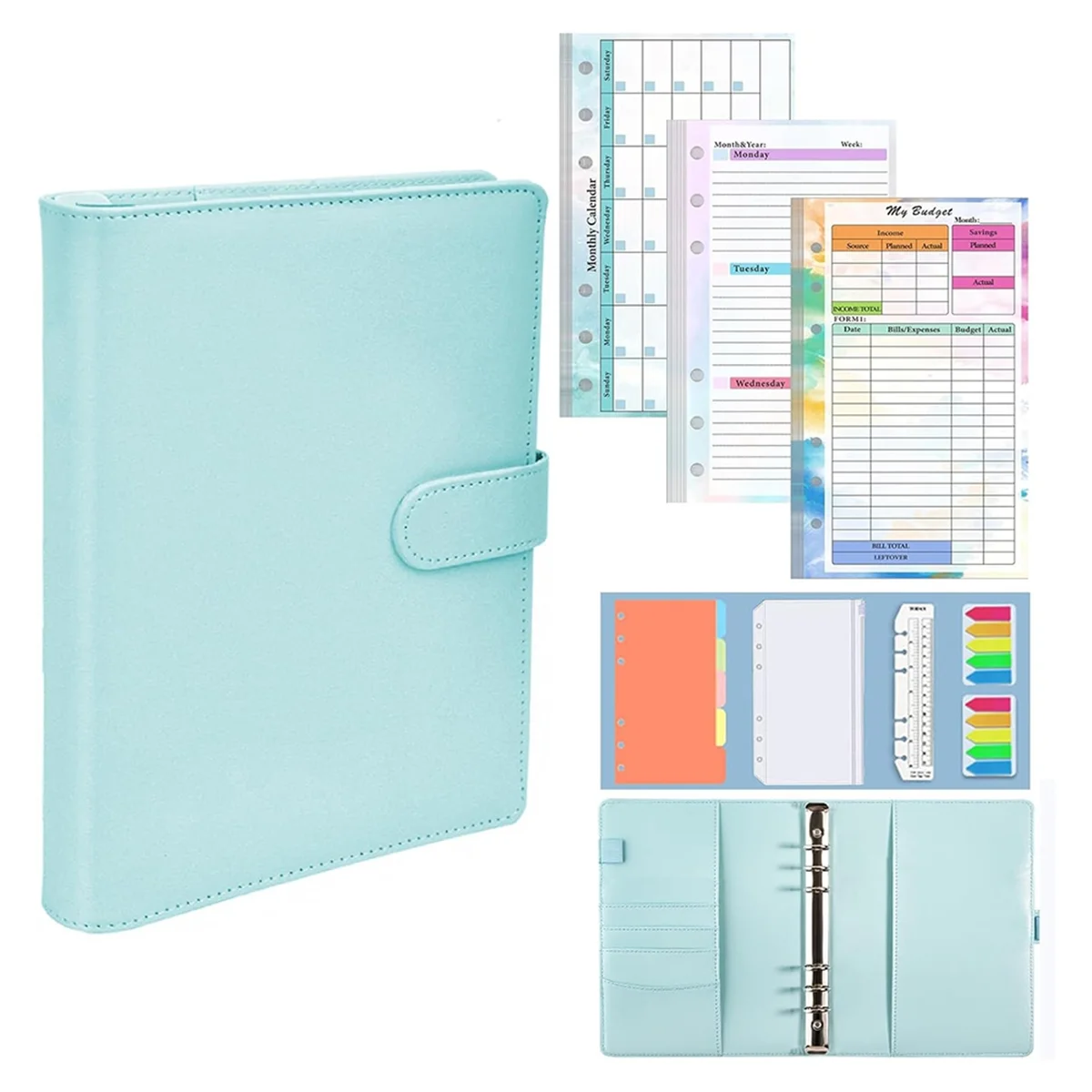 

ADP-A6 Goal Planner PU Leather Storage Pouch Notebook Undated Weekly and Monthly Daily 6 Ring Activity Chart Planner A