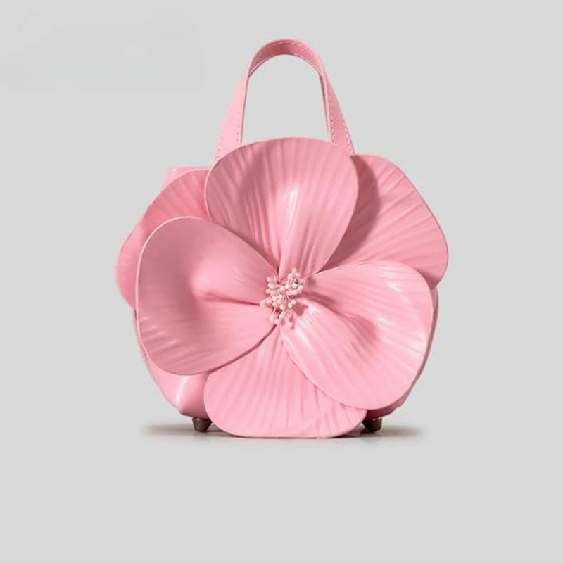 Women's French 3D Flower Bucket Banquet Bag Petal Celebrity Ladies Bride Vegetables Basket Bag Adult PU Large Capacity Handbag