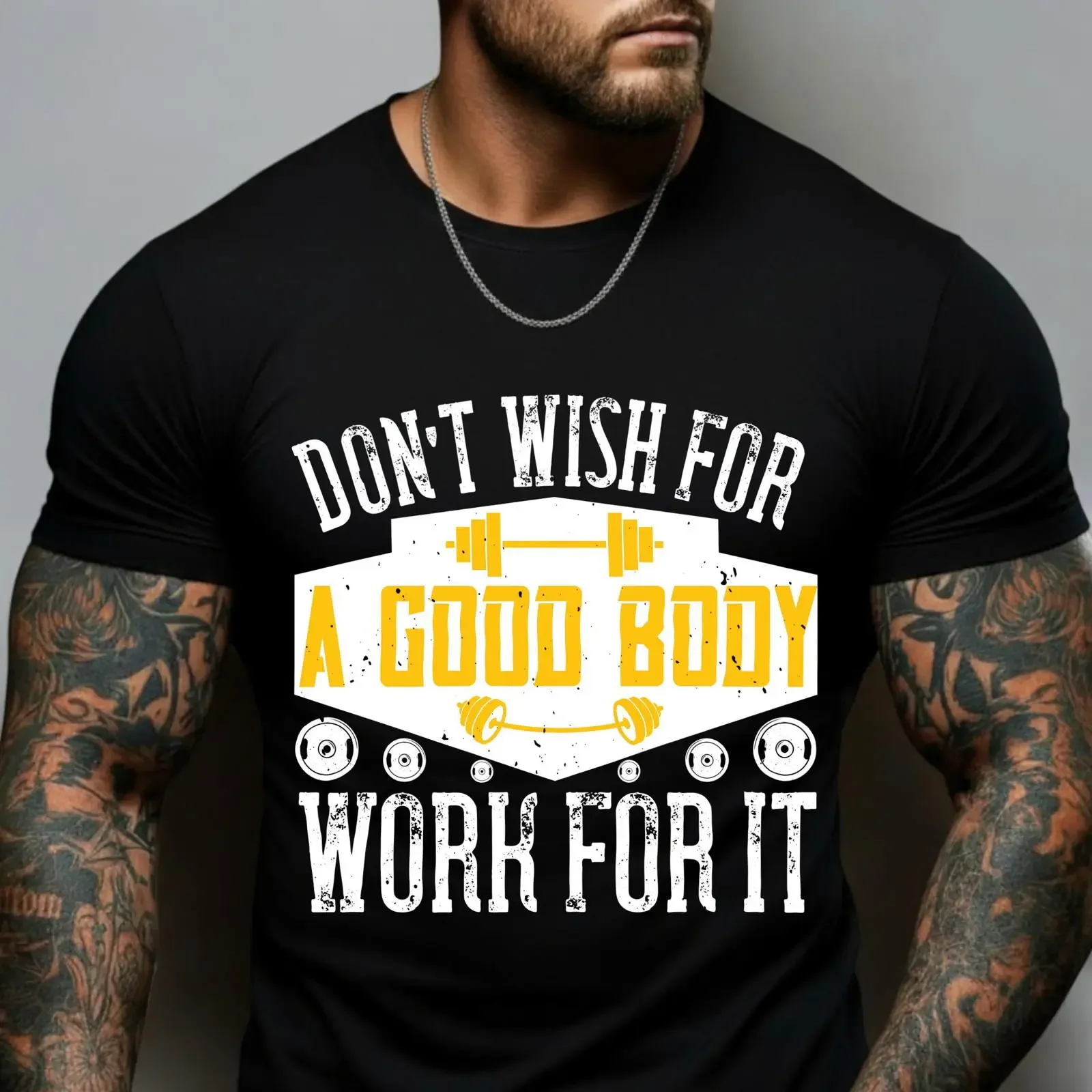 Don't Wish For A Good Body Work It T Shirt Motivational Gym Inspirational Bodybuilding Workout Men vintage Washed Breathable