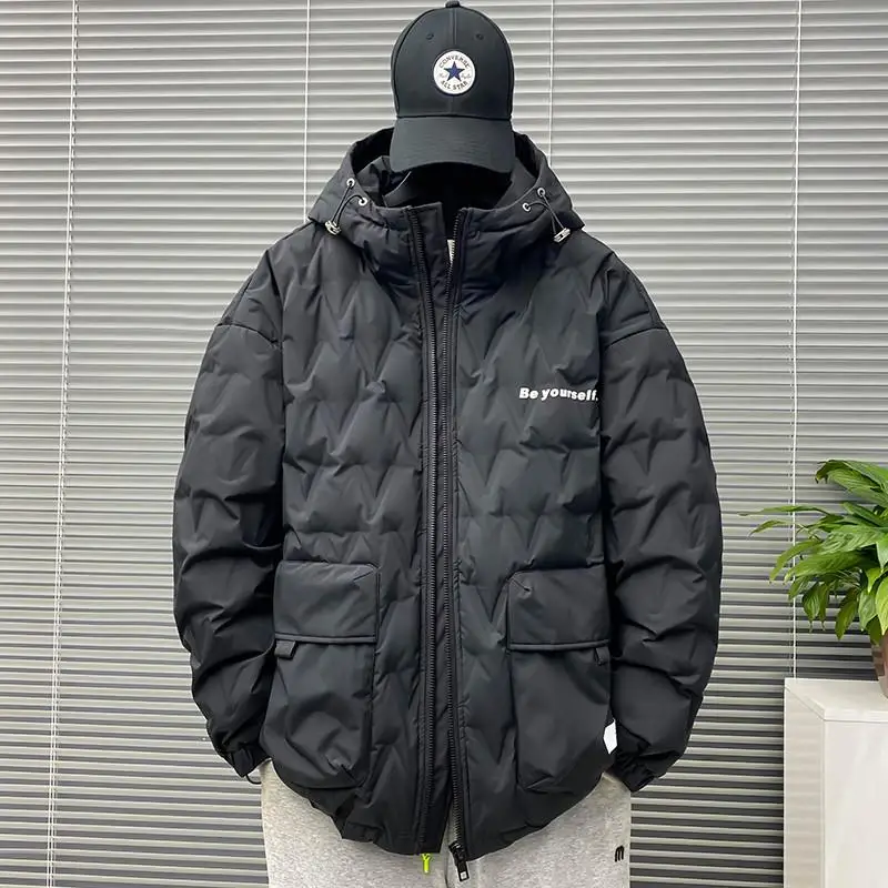 

Lightweight Padded Jaet for Men with Quilted Diamond Pattern Loose Fit Hooded Workwear Winter New Sle Trendy Design