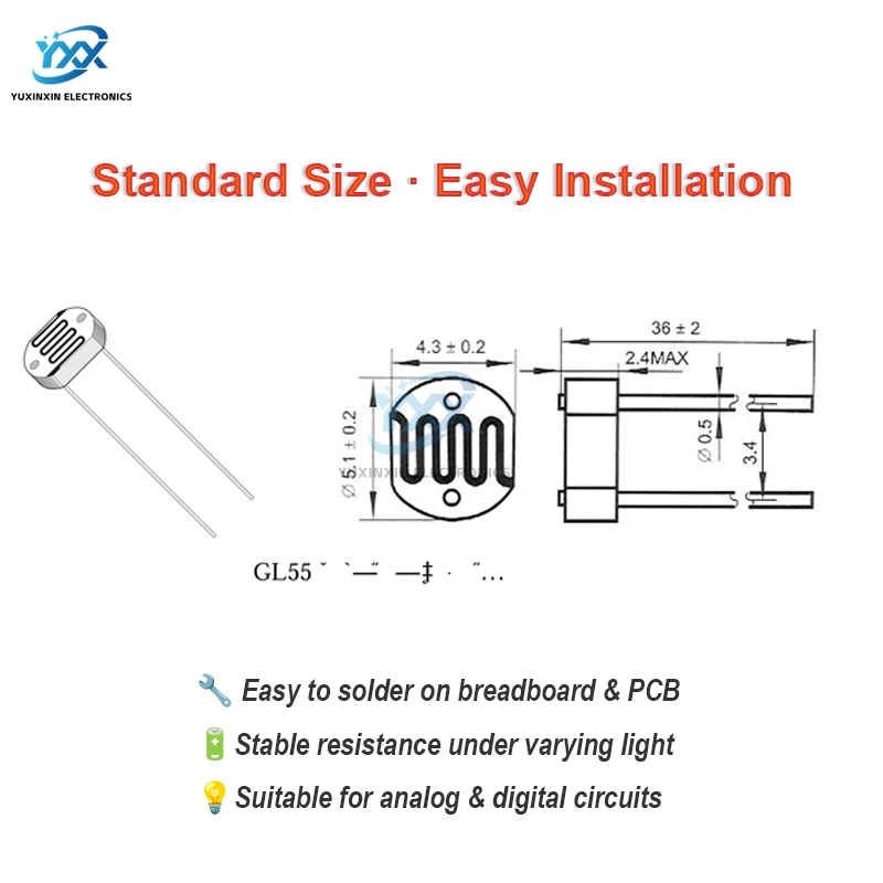20 قطعة GL5506 5516 5528 5537 5539 5547 5549 LDR Photoresistor ضوء الاستشعار المقاومات DIY بها بنفسك إلكترونيات اردوينو مشاريع الاستشعار