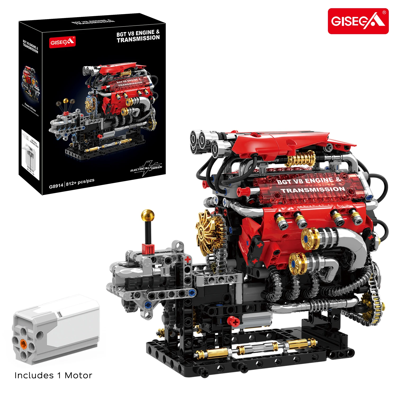 812+pcs BGTV8 Engine&Transmission Building Blocks Two Gear Speed Adjustable  Model Holiday Gifts for Adult Technical Toys