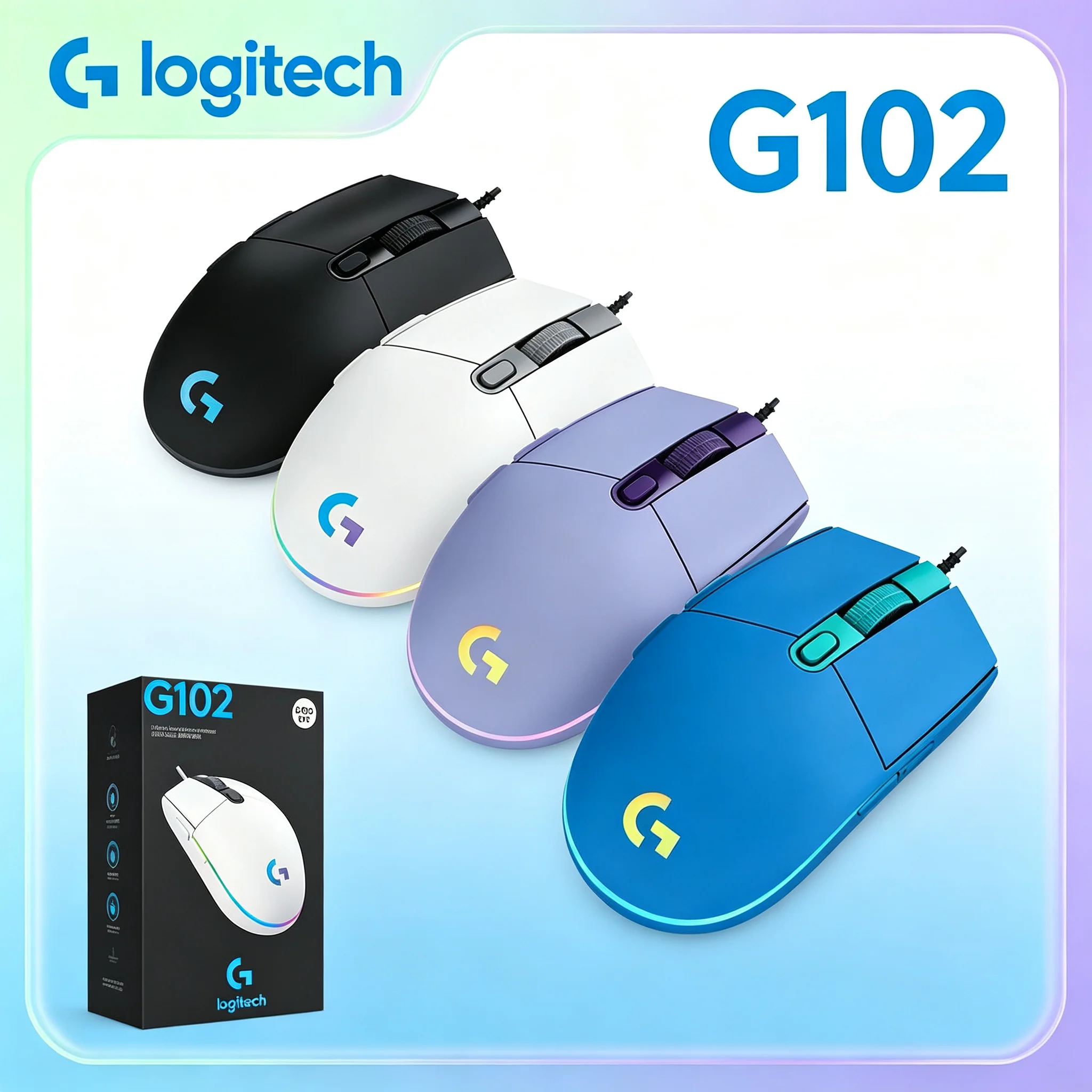 Stylish Logitech G102 Wired Gaming Mouse RGB Lightsync Glow 8000 DPI Optical Sensor Light‑Weight Mice For Gamers