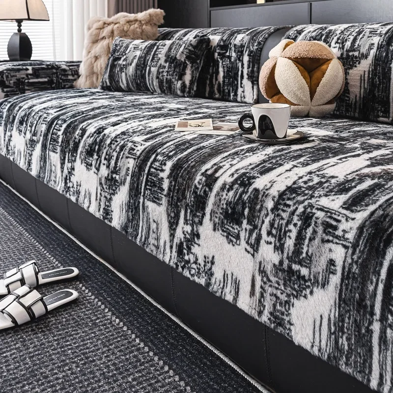 Modern Light Luxury Anti Slip Sofa Cover Fabric New Autumn and Winter Plush Sofa Cushion All Season Universal High-end Feeling