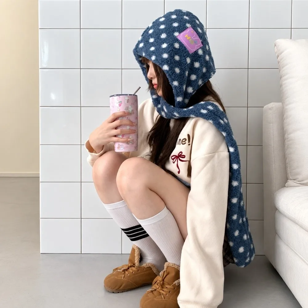 Polka Dot Pattern Balaclava Hat Long Style Hat and Scarf in One Hat Scarf Set Non Choking Warm Ear Protection Hat Winter Season