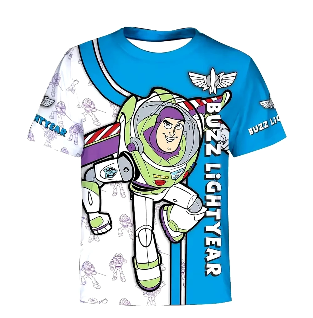 Vêtements d'été pour enfants Disney Buzz Lightyear T-shirts pour enfants imprimés en 3D Motif de dessin animé à la mode Hauts à