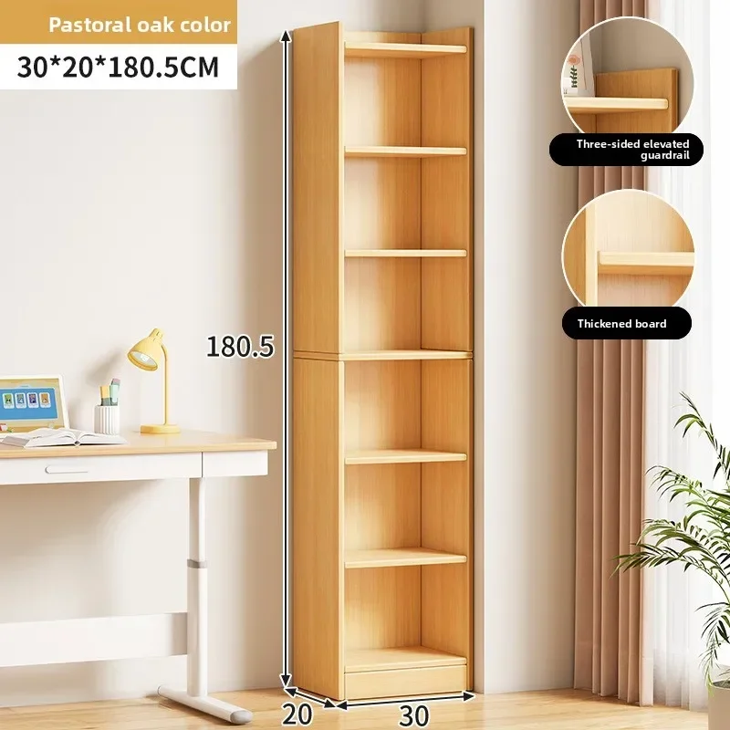 Floor-ceiling multi-storey living room with wall-to-wall storage integrated shelf display cabinet narrow slit storage bookcase