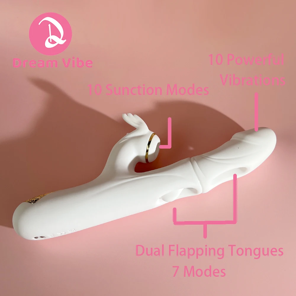 Vibromasseur lapin Dargon blanc 3 en 1, chauffage, double battement, aspiration, plaisir, jouet sexuel intime, pénétration pour femmes, amour profond