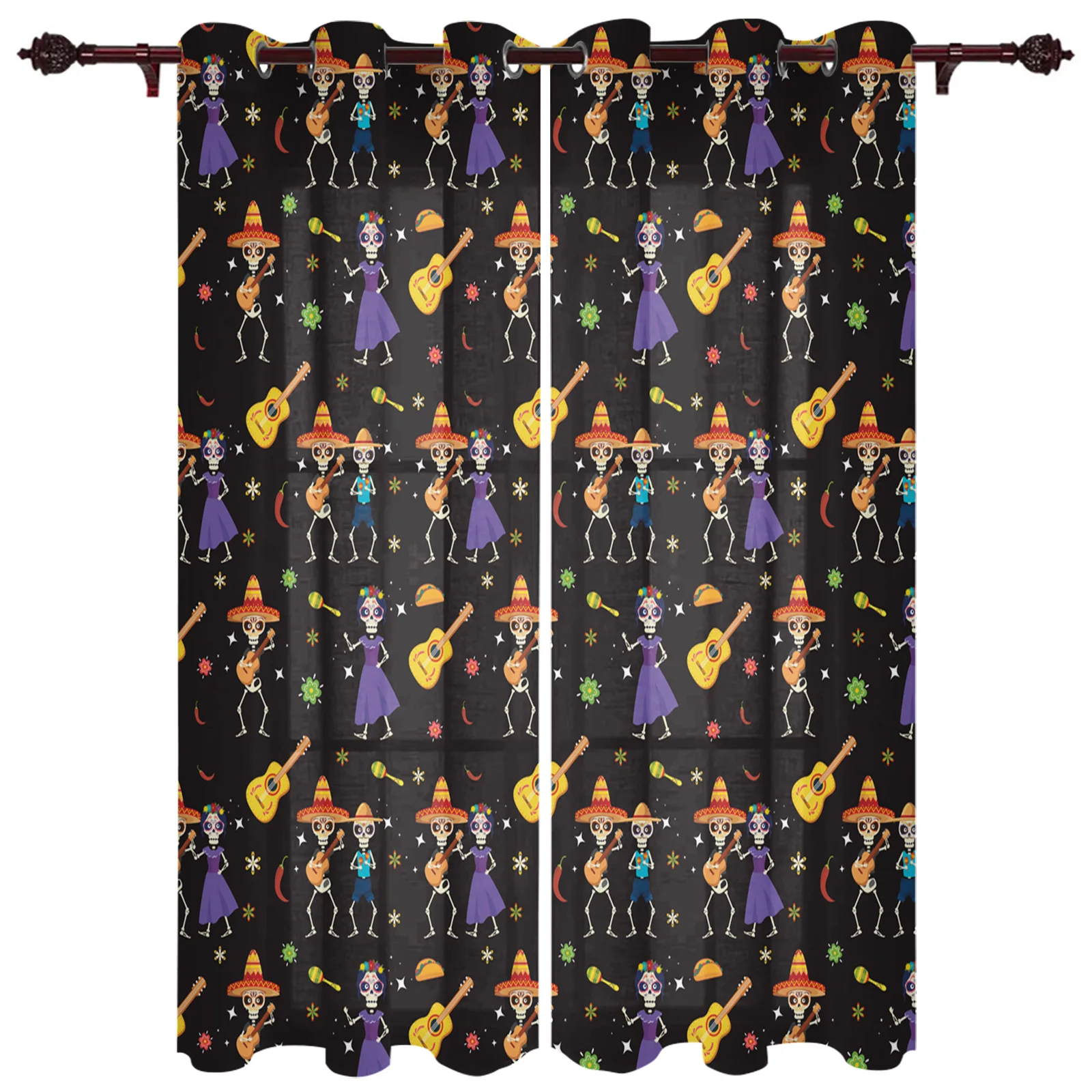 Mexican Orgy Skeleton Large Curtains For Living Room Window Curtain Bedroom Kitchen Balcony Gazebo Curtain Room Divider