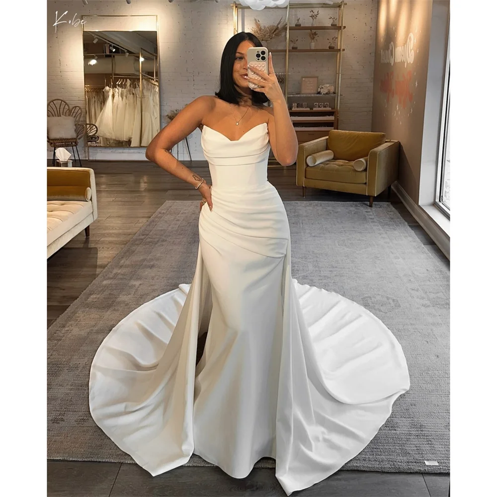 Kobe White Long Trailing Tiered Ruffle Wedding Dress Strapless vestidos de noche Sleeveless Formal Evening Customized 2025