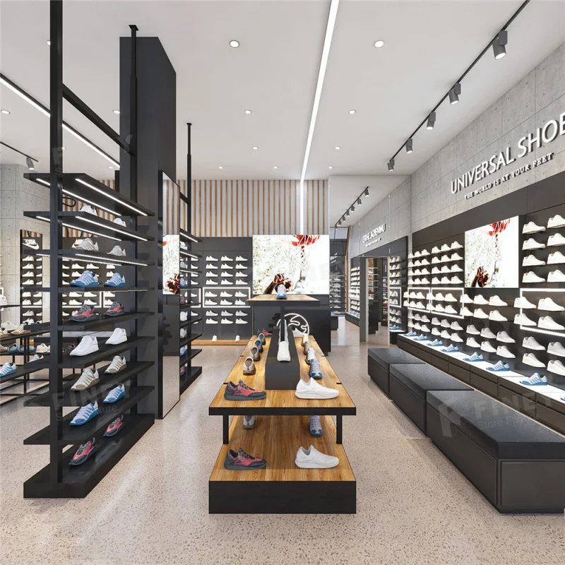 （customized）Modern Shoes Shop Interior Layout Decoration Design Customized Shoes Display Rack Counter Shops