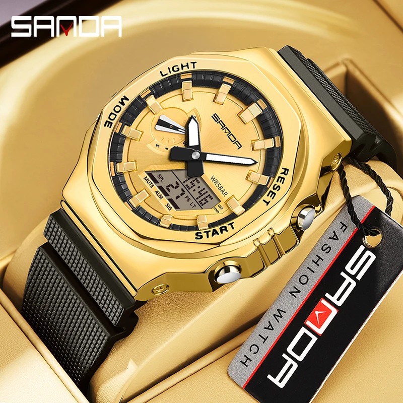 

SANDA 3167 New Style Men Military Sport Wrist Watch Quartz Steel Waterproof Dual Display Male Clock Watches Relogio Masculino