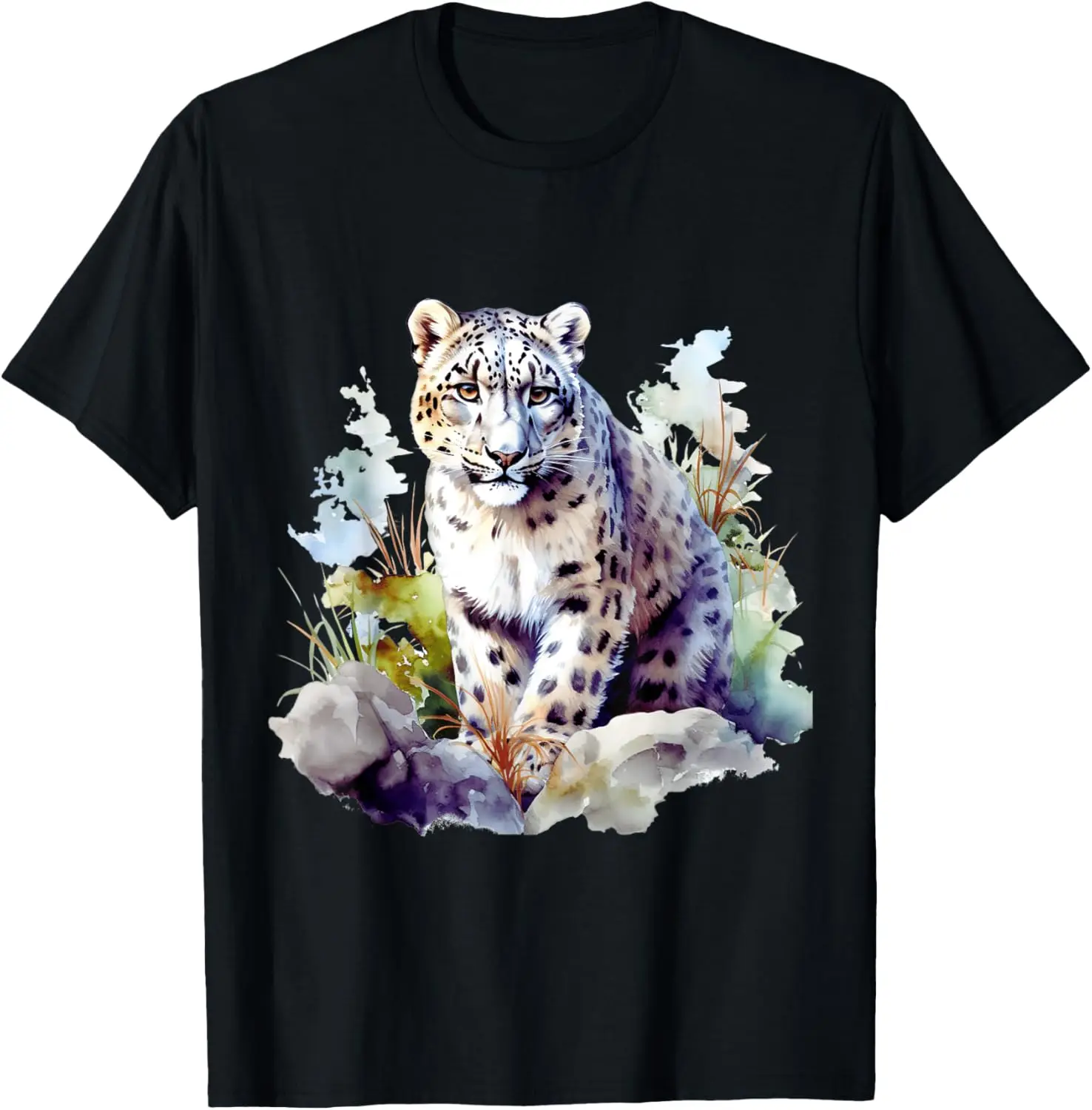 

Snow Leopard Watercolor Graphic Tee Breathable Cotton Short Sleeve T-Shirt for Men Women