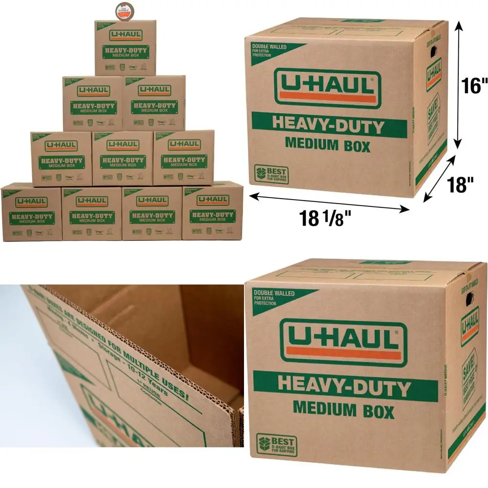 

Набор из 10 коробок средней прочности с двойными стенками и ручками, 18,125 x 18 x 16, в комплекте лента для склеивания