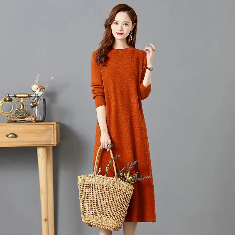 New Pulls Femmes O-neck Long Sleeve Knitwear Dress Woolen Winter Clothes Woman Loose Pullover Jumper Spring Autumn Sweater