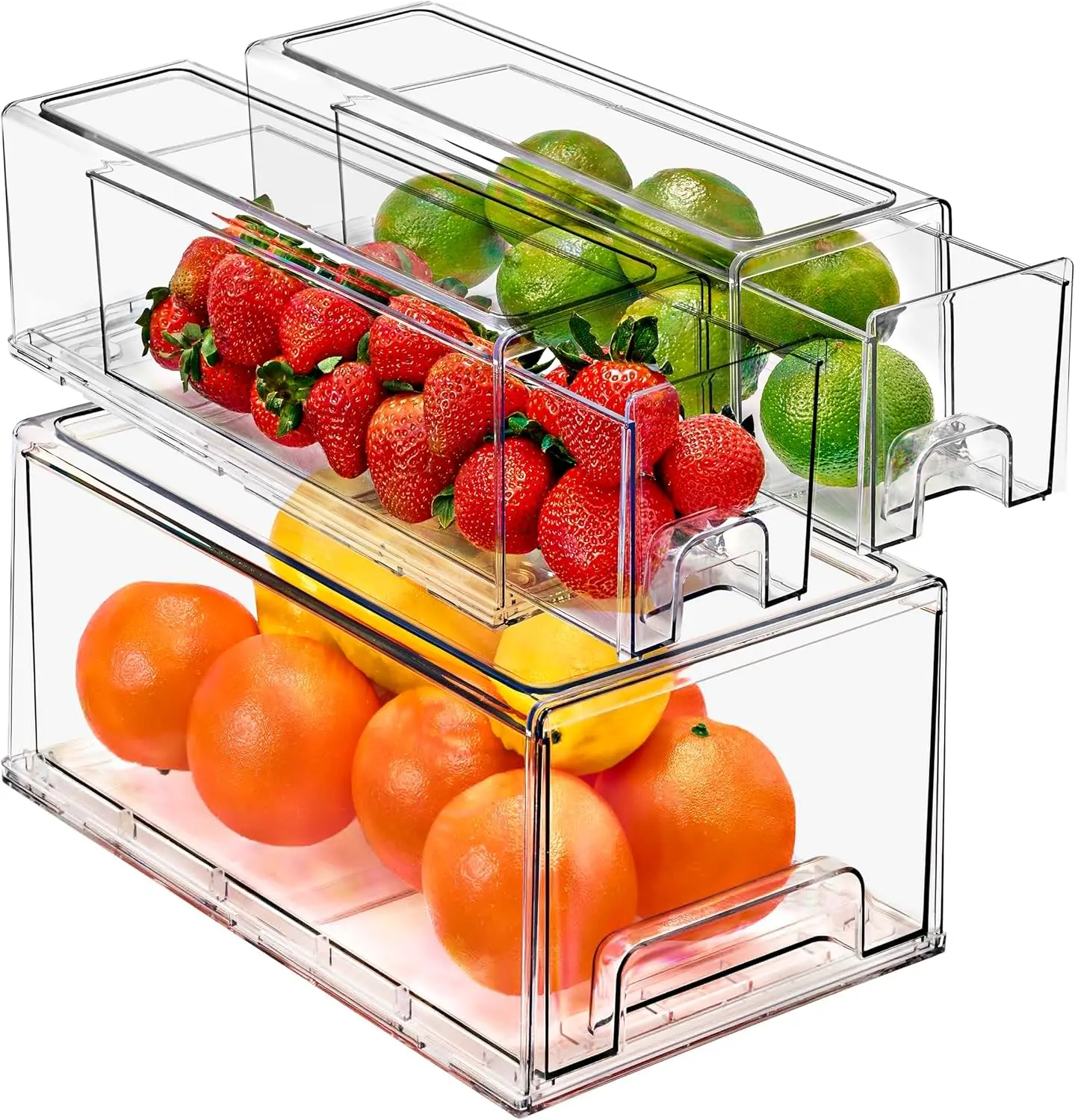 

Fridge Drawers - Clear Stackable Pull Out Refrigerator Organizer Bins - Food Containers for Kitchen, Refrigerator, Freezer, Van