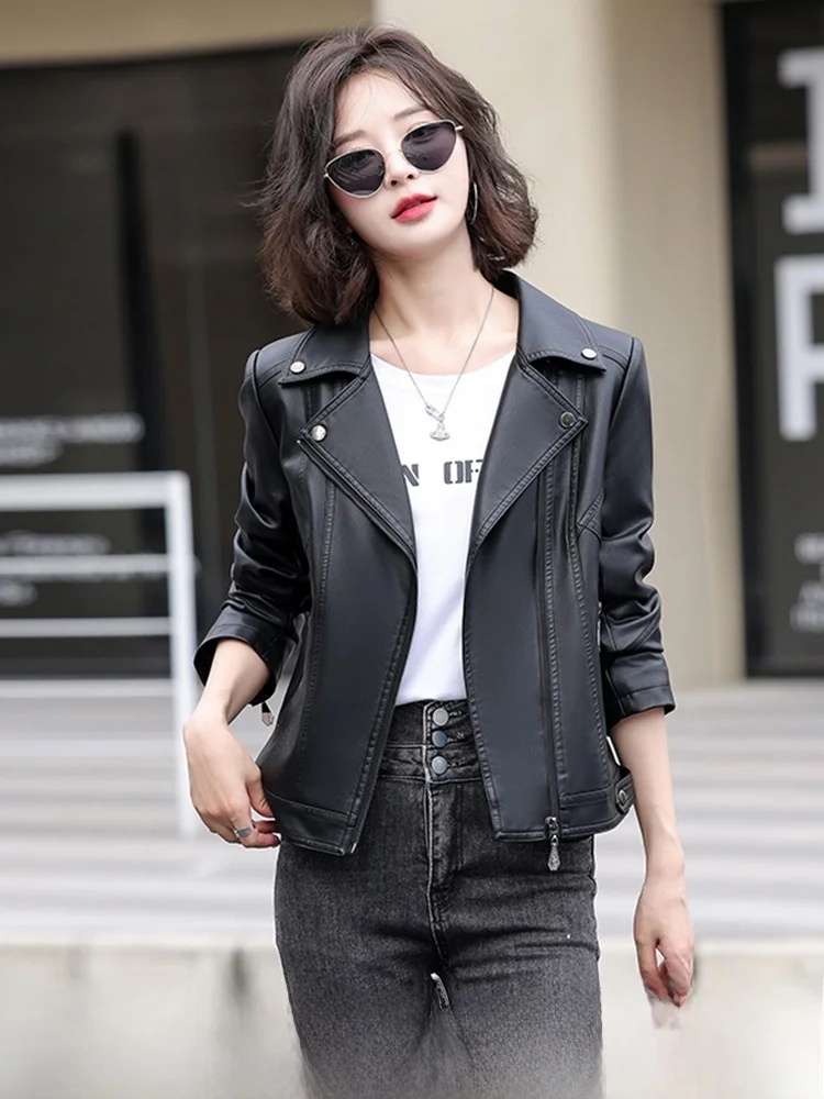 

Bla ort Genuine Leather Jaet Women's Sli Slim Fit Korean Sle Haening Autumn Winter New Arrival Faionable Coat