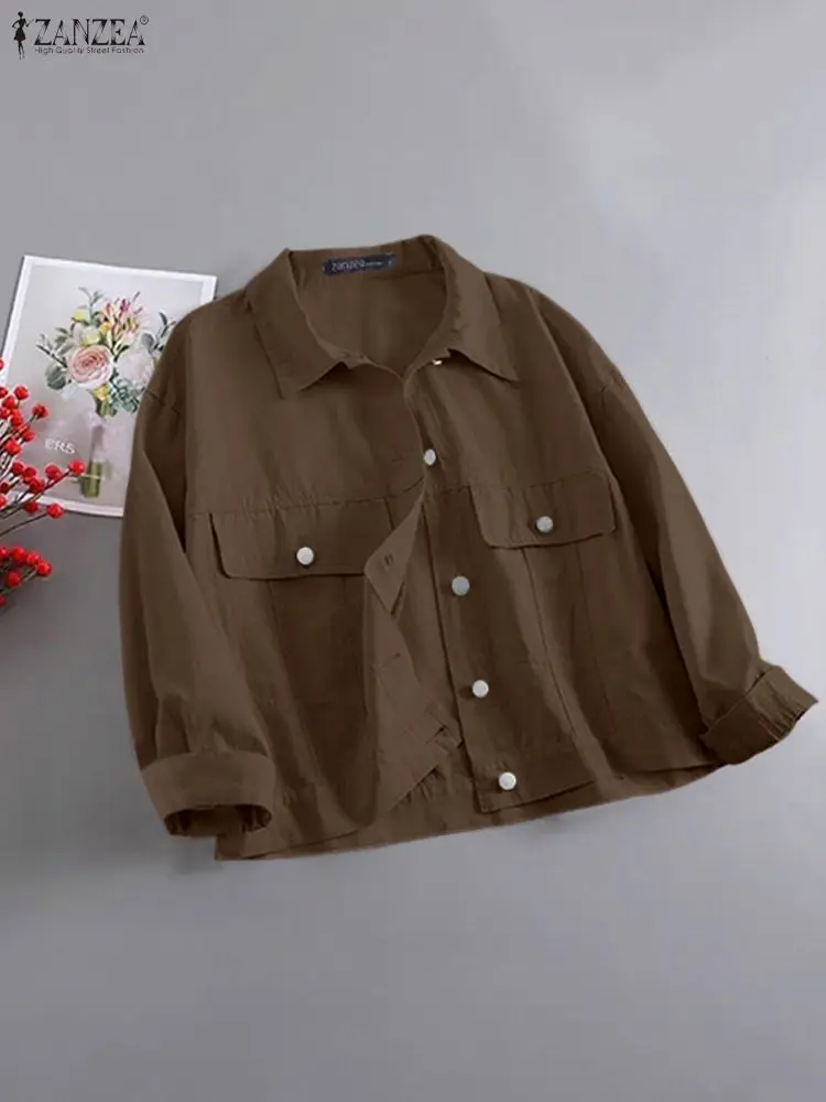 

2025 ZANZEA Autumn Women Long Sleeve Coat Single Breasted Lapel Fashion Jackets Casual Solid Streetwear Elegant Office Outercoat