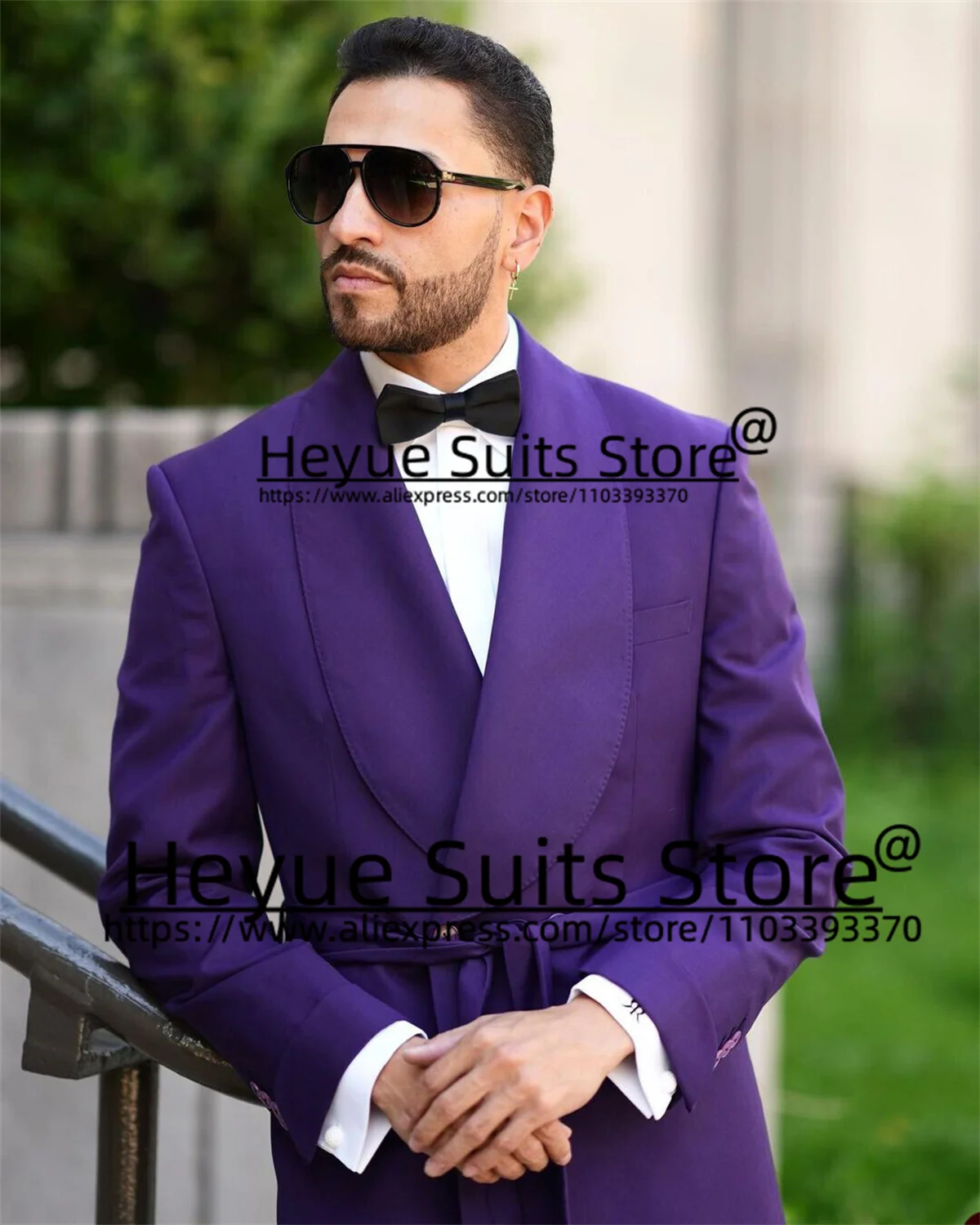 Fashion Purple Elegant Men Suits Slim Fit Shawl Lapel Groom Formal Tuxedos Prom Party 2 Pieces Sets Business(Jacket+Pants+Belt)
