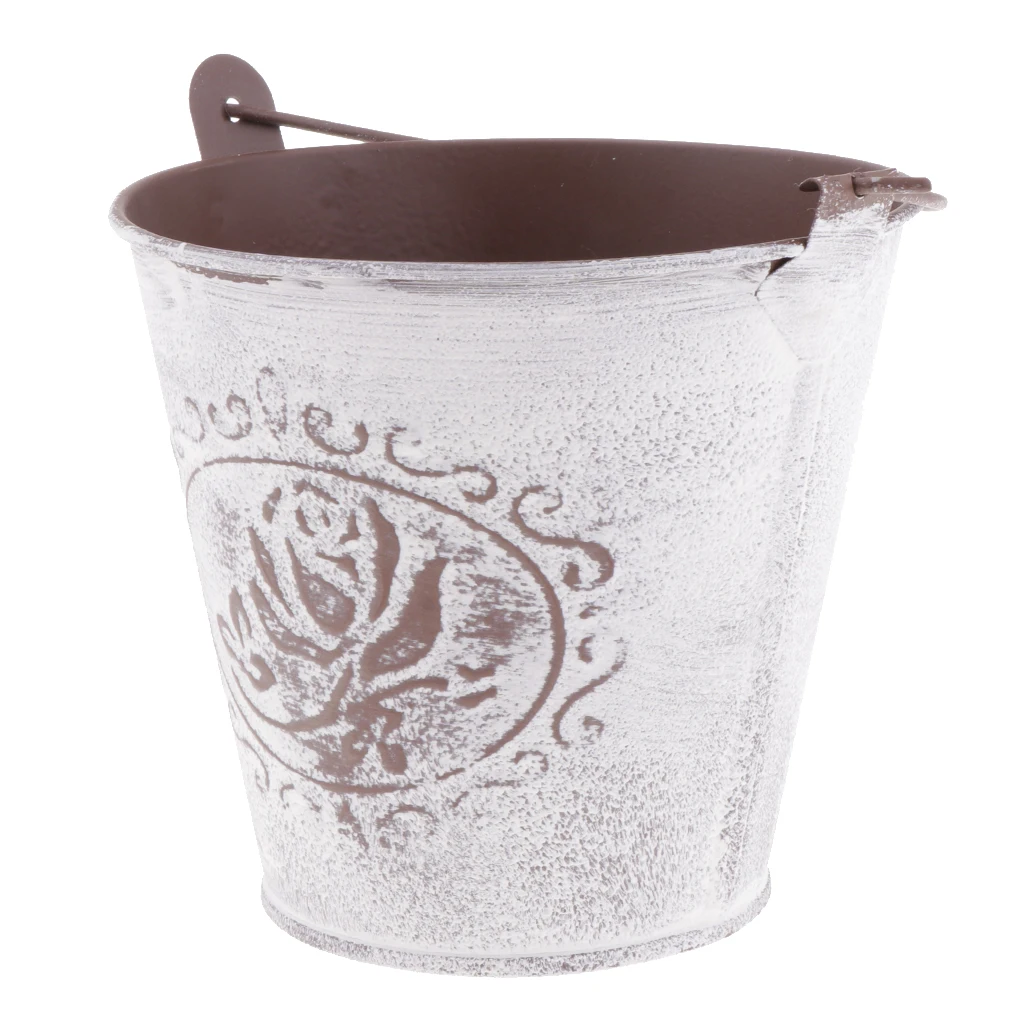 Galvanized Metal Storage Buckets Retro Rustic Flower Bucket for Countertop Balcony Garden Yard Decor