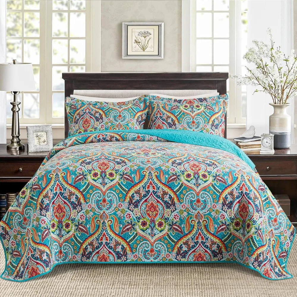 

Quilt King Size, Cotton Quilt King Bedding Set, Garden Style Bedspread King Size(98 X 106 in) with 2 Pillowcases, Damas