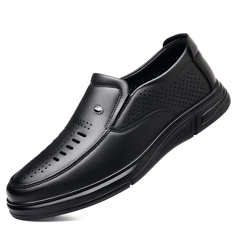 

Spring Summer Hallow Leather Shoes for Men Solid Color Breathable Business Casual Shoes Male New Designer Fashion Sandals Man