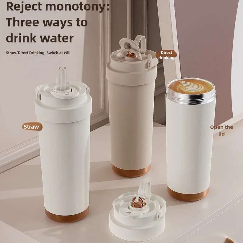Large capacity Dual Drink Ceramic Inner Pot Insulated Cup Suitable for Men Women With Straws and coffee cups for outdoor travel