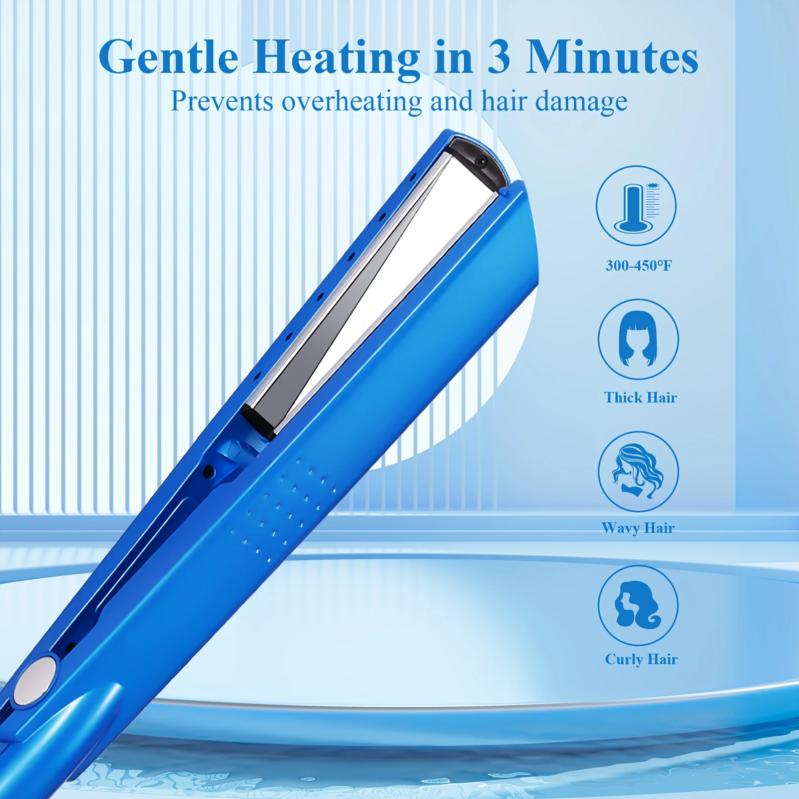 طقم تصفيف الشعر الأزرق مكون من 3 قطع - فرشاة مكواة تجعيد الشعر على شكل حرف V، تسخين سريع، صديقة للسفر، هدية عيد الحب للأمهات #5