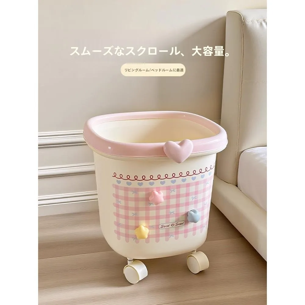 

Large Capaci Wheel-equipped Cute Tra Can for Living Room Children's Room Home Use Plastic Square ape Thi Body
