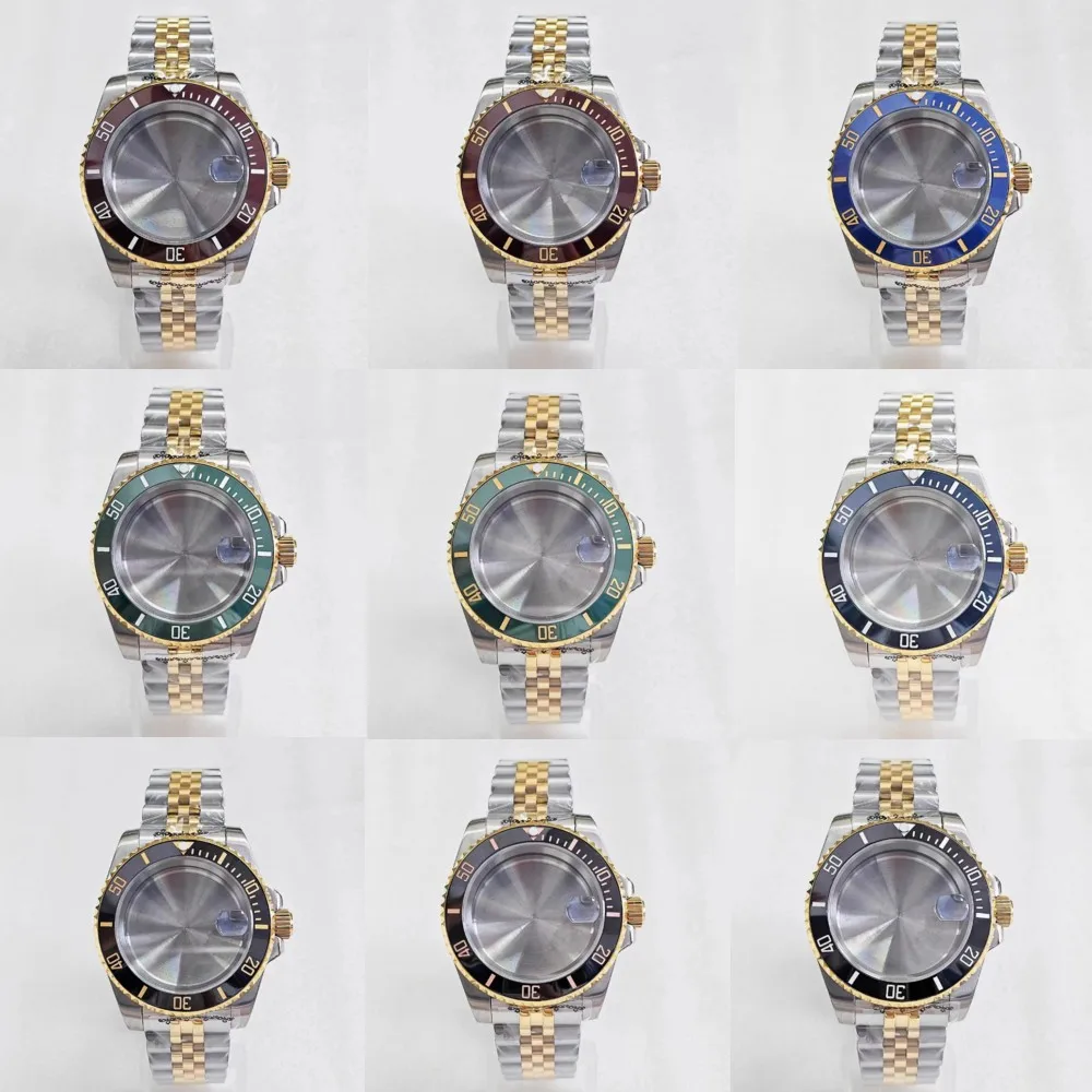 40MM Bezel Sapphire Glass Watch Case 5 Beads Strap Set for NH35 NH36 Movement Mechanical Watch Accessories