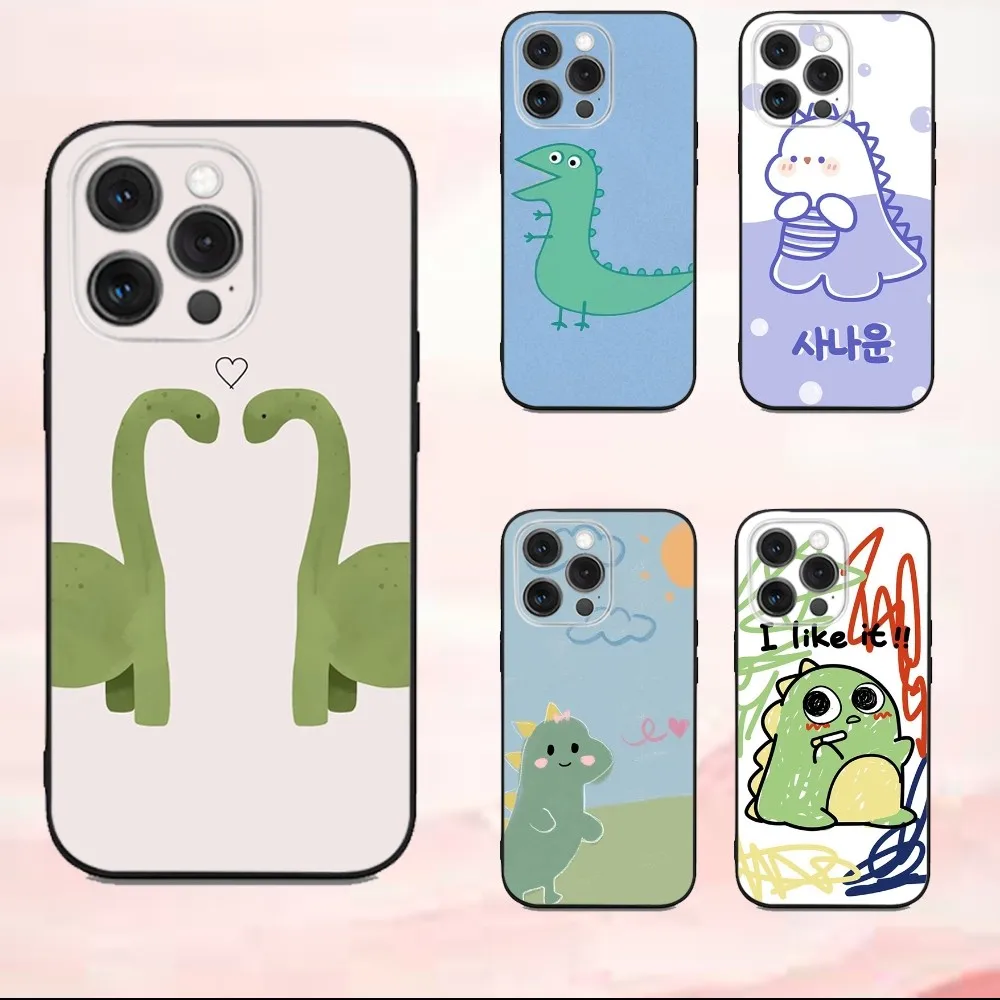 

Cute Cartoon Dinosaur Phone Case For iPhone16,se4,15,14,13,12,11,Pro,X,XS,Max,XR,Plus,Mini Soft Black Cover
