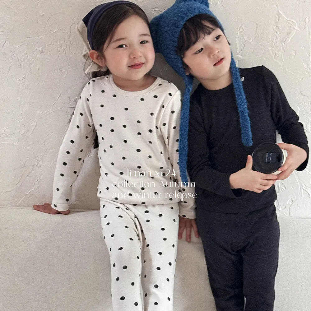 Children's Autumn and Winter Pajamas Set Baby Thermal Underwear A-class Solid Color Boys Girls Long Sleeve Homewear Suit