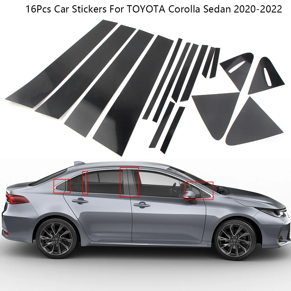 

16Pcs Carbon Fiber Black Door Trim Pillar Posts Cover Stickers For TOYOTA Corolla Sedan 2020-2022 Decoration Car Accessories