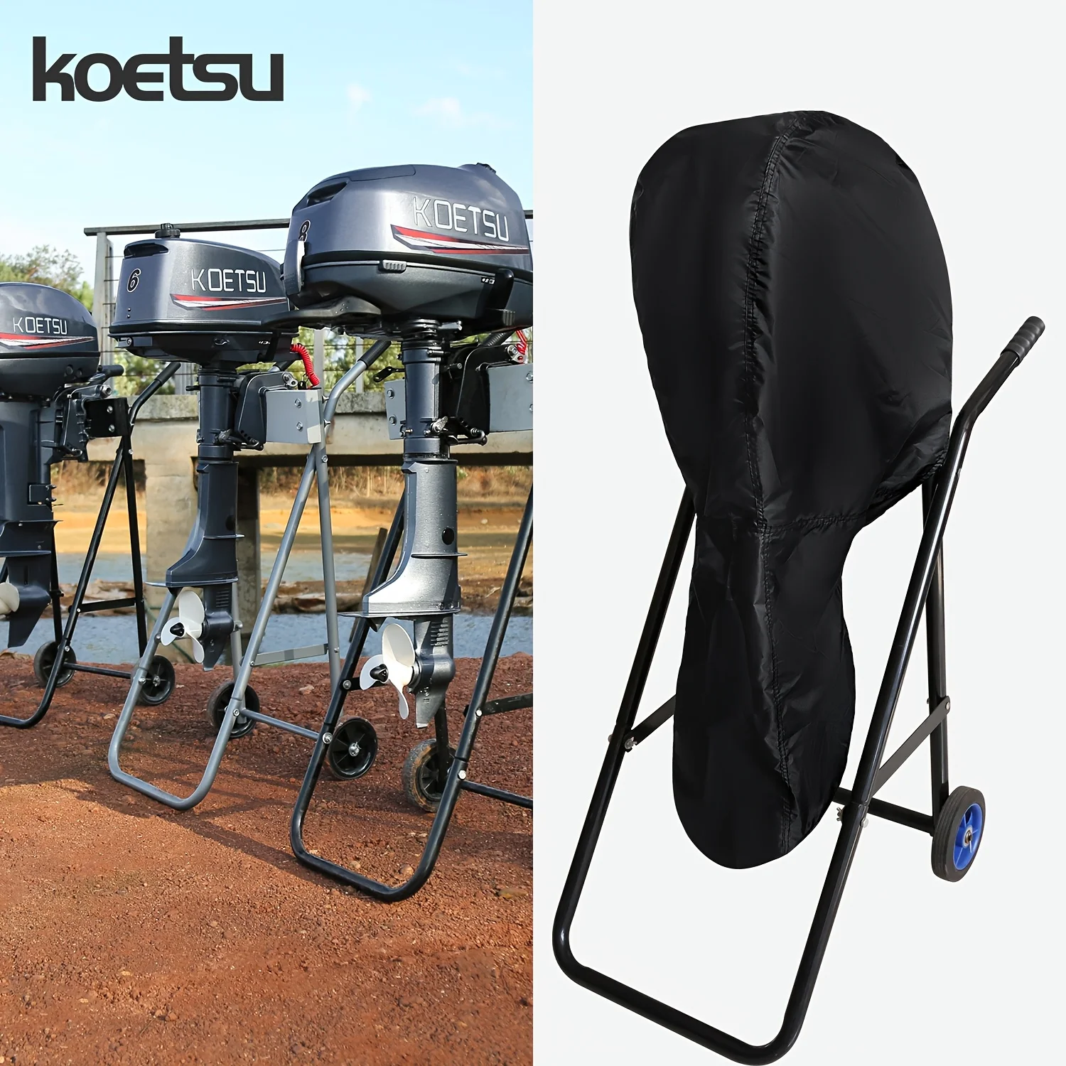 KOETSU Thickened Outboard Hood 420D Oxford Cloth Material Black Marine Engine Hood Suitable for Yacht Engines and Marine Engines