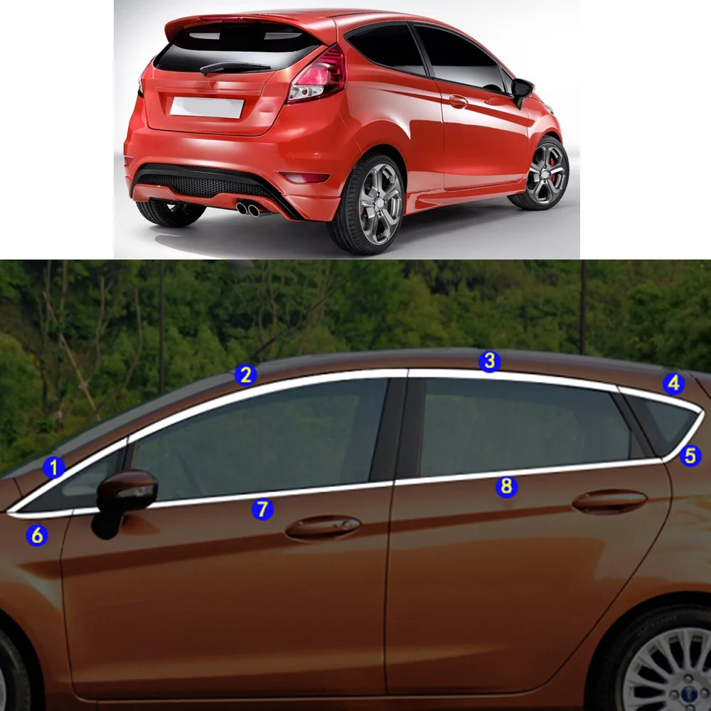 For Ford Fiesta Hatchback 2009 2010 2011 2012 2013 2014 2015 2016 Sticker Garnish Pillar Window Middle Strip Trim Frame Hoods