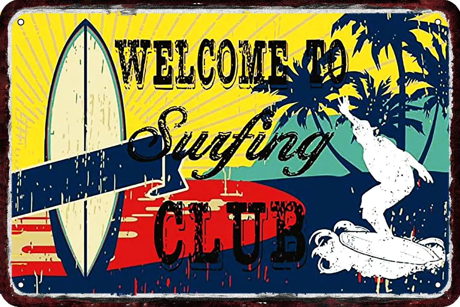 Welcome To Surfing Club Vintage Metal tin Sign Wall Decor Retro Art Funny Decorations for Home Man Cave bedroom 8x12 Inch