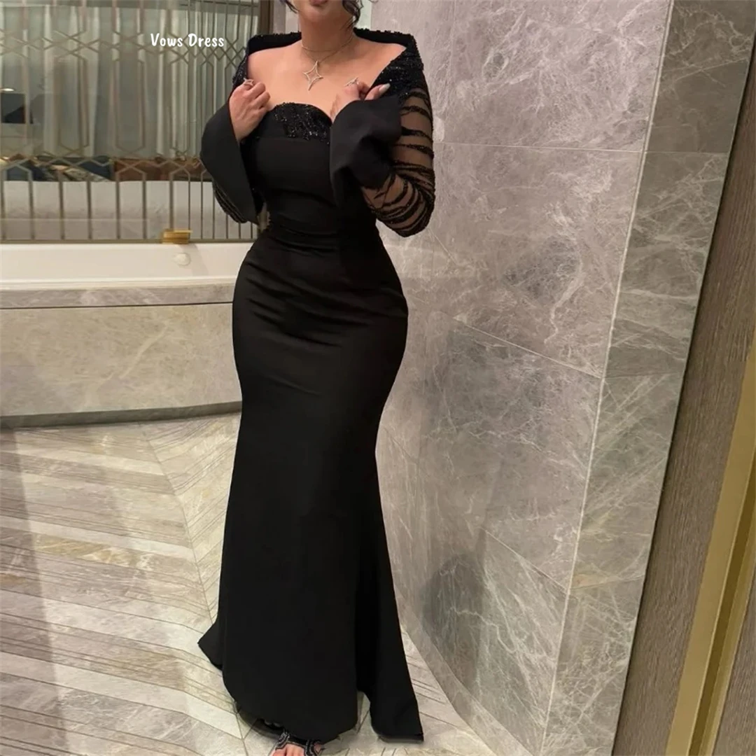فساتين رسمية من قماش الساتان من Vows للمناسبات الخاصة فساتين سهرة سوداء للنساء فستان حفلات الزفاف مصنوع حسب الطلب