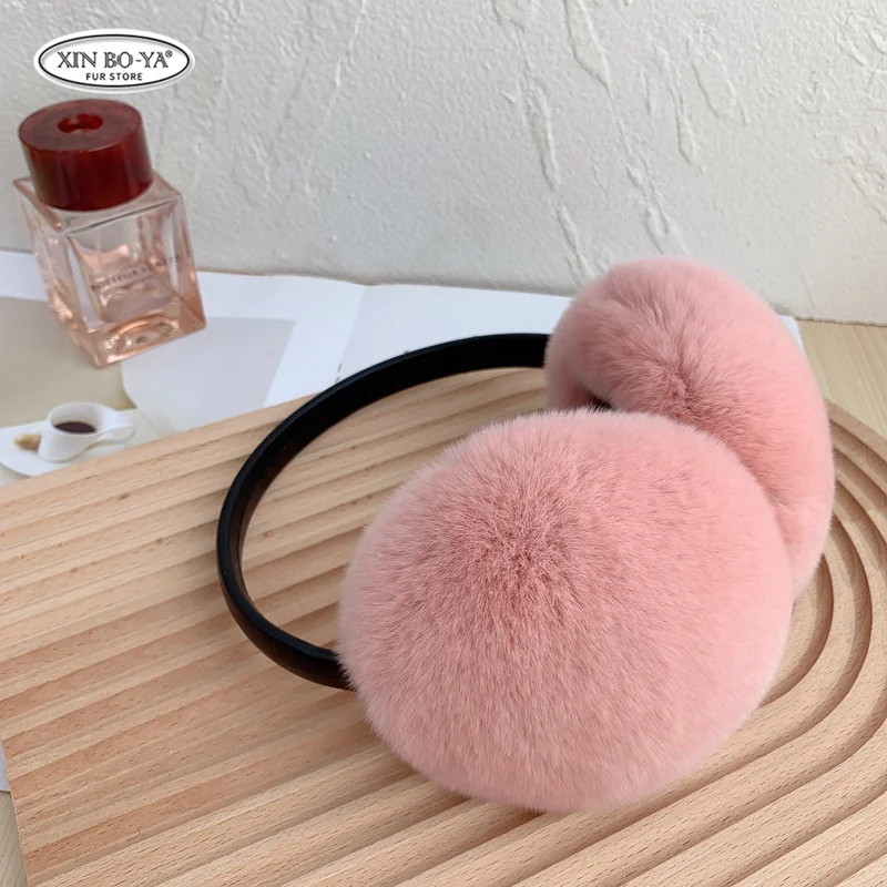 100% Natural Fur Ear Muffs para As Mulheres Inverno Fur Earmuffs Macio Quente Furry Ear Muffs Real Rex Coelho Ear Covers para Meninas Presente