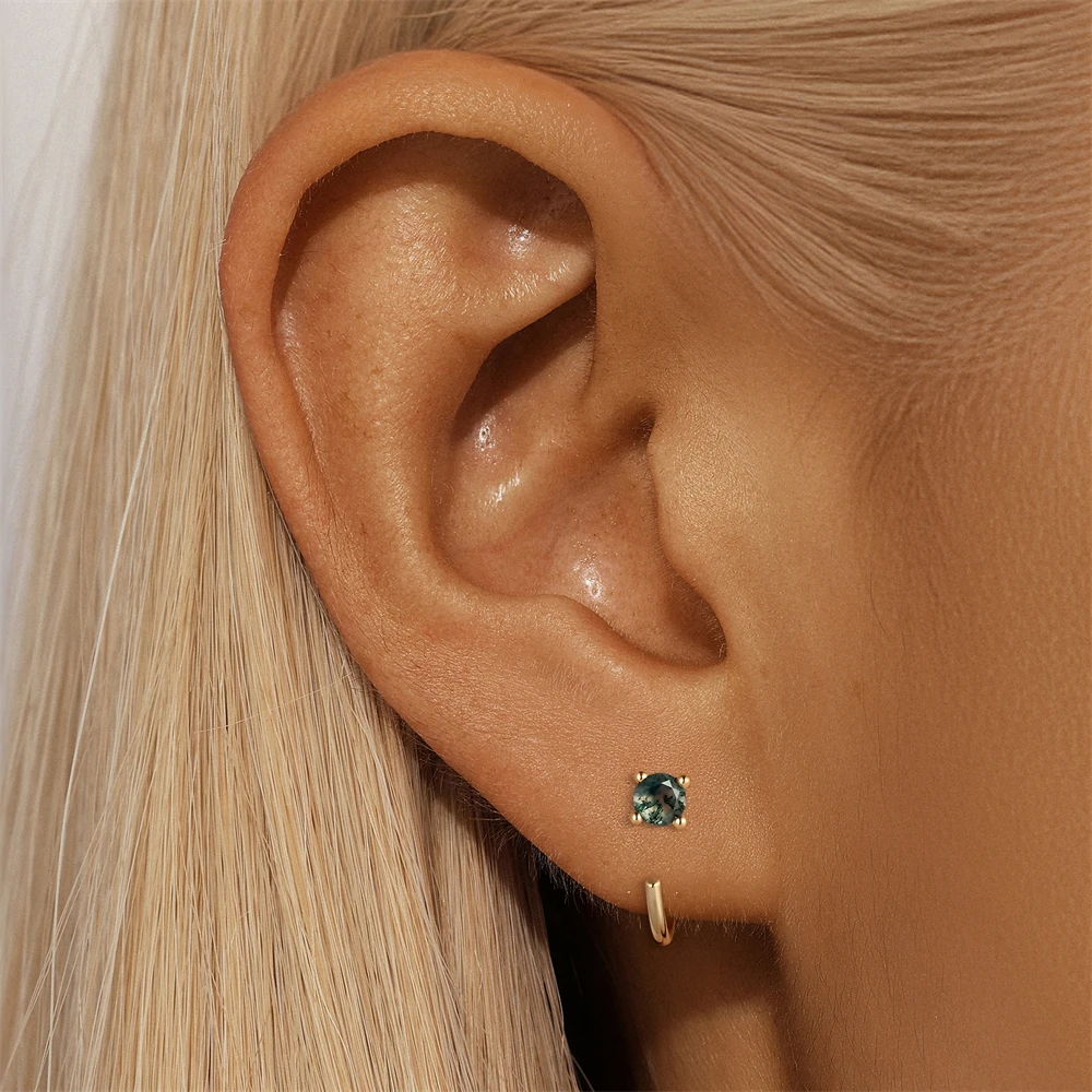 ROXI 1PC S925 Silver Cartilage Piercing Stud Earring Agate CZ Hoop Chain Dangle Multi Style Helix Conch Ear Jewelry For Women
