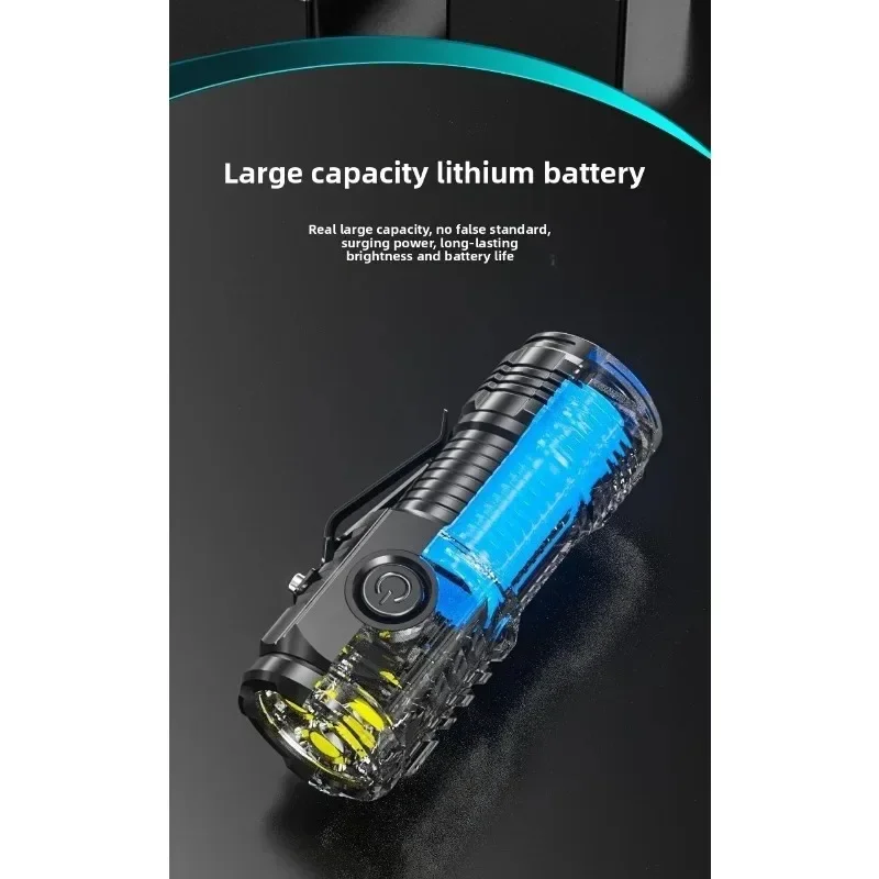 Portable Mini LED Flashlight Powerful 3*Wick Small Pocket Torch USB Rechargeable Strong Light Lantern Super Bright Cap Clip Lamp