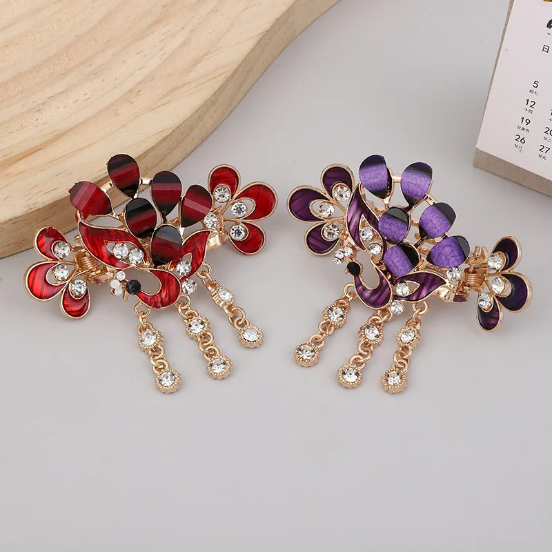 Brand New Fashion Cute Double Butterfly Hair Clips Women Girls Rhinestone Ponytail Hair Clips Crab Clips Bridal Hair Accessories