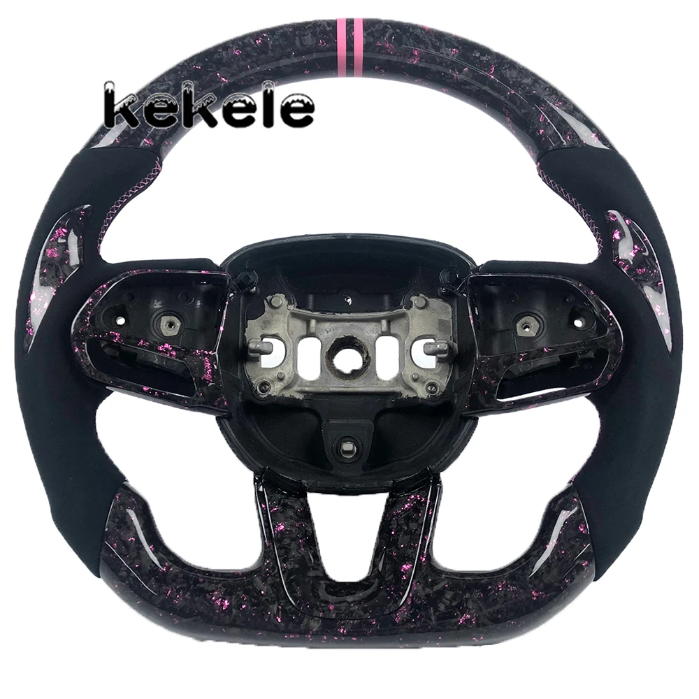 For Dodge Challenger pink Forged Carbon Fiber Steering Wheel the Hellcat SRT Steering Wheel 2015-2024 Support Customization
