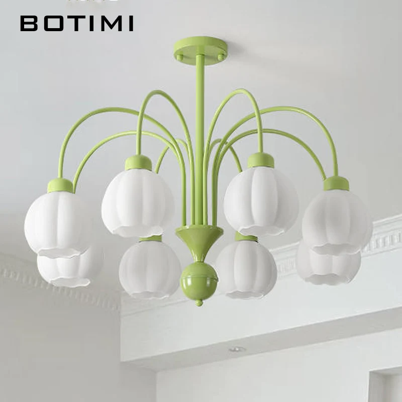 

BOTIMI Modern Chandelier With Glass Lampshades White Living Room Lustres Green Metal 6 Lustre Bedroom 8 Lights 3 Dining Lamp