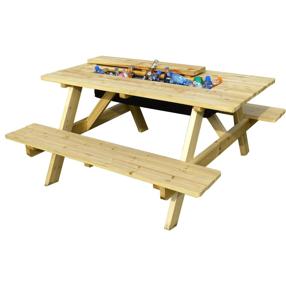 

Cooler Wooden Picnic Table, Natural,Brown
