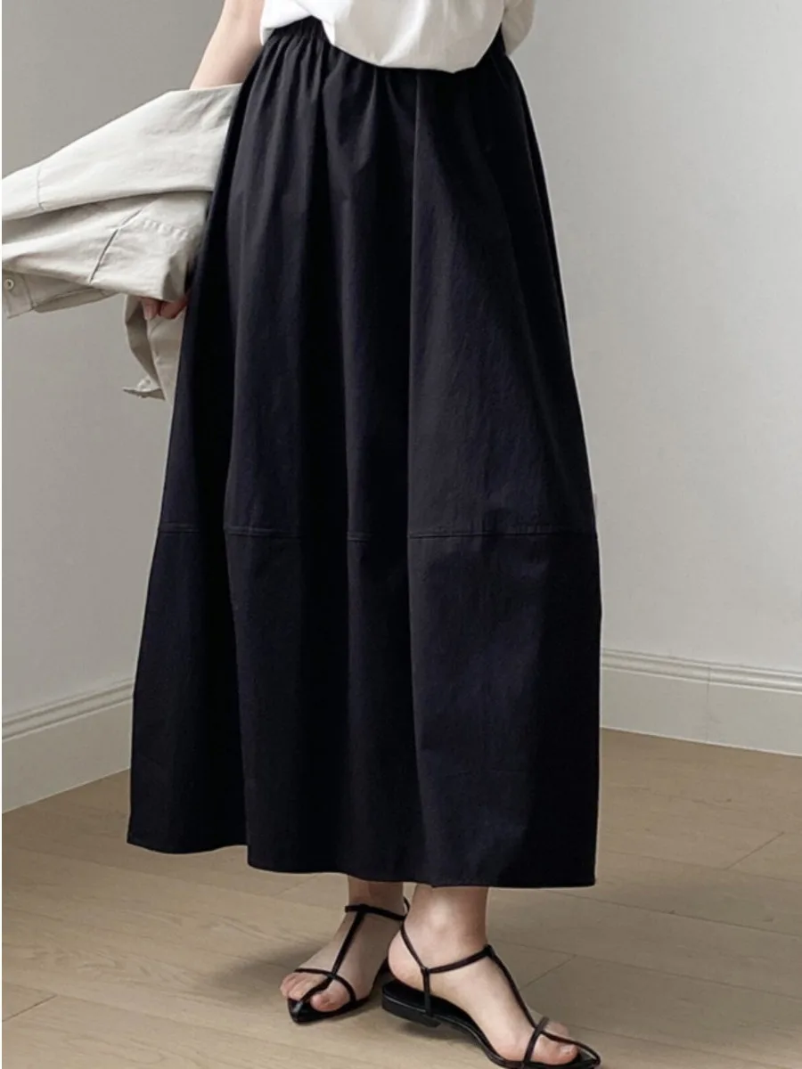 White Flower Bud Half Skirt Women's High Waist Midi A-Line Puffy Skirt Korean Style Versatile Lazy Style Loose Fit Skirt